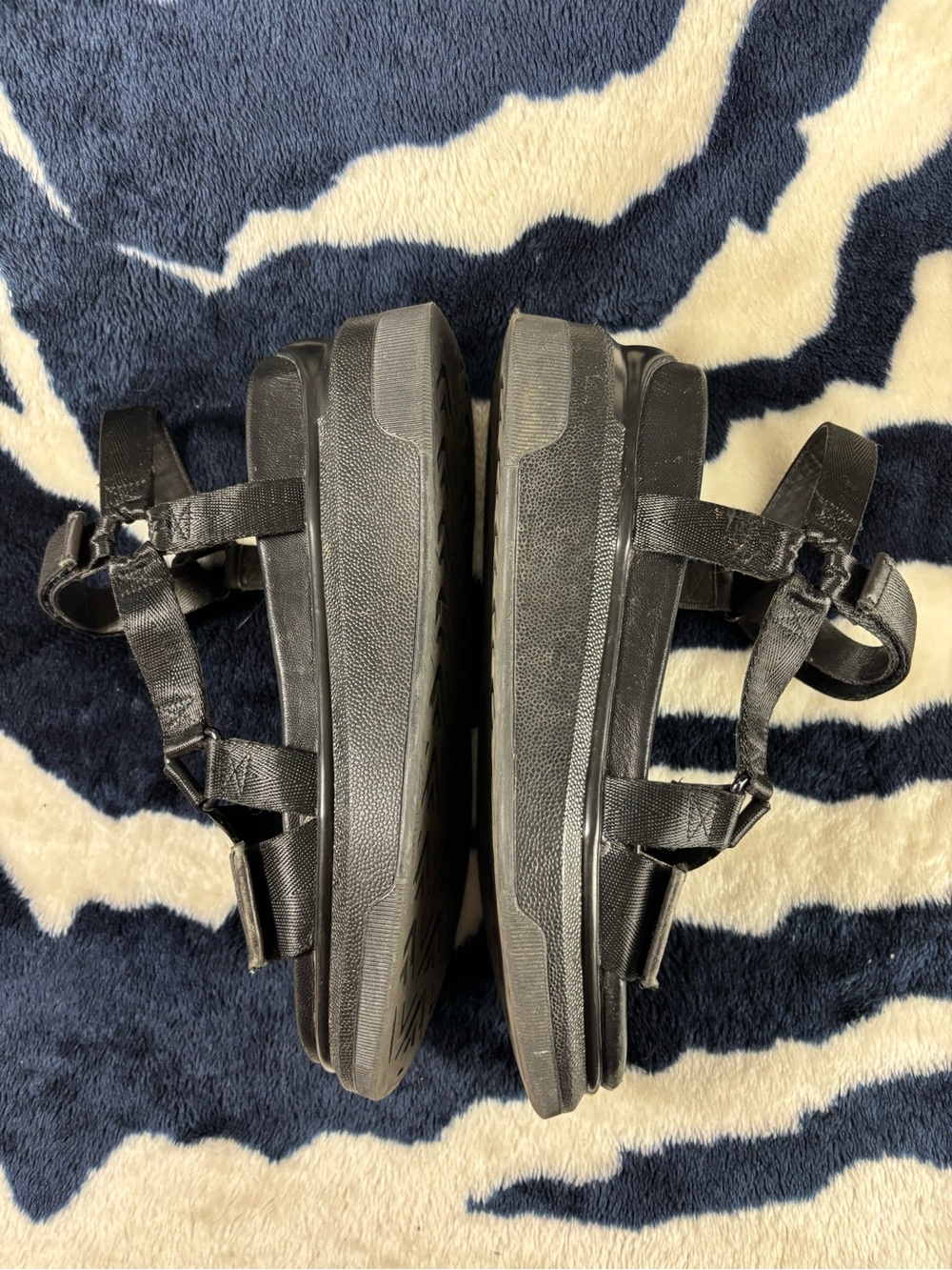 Suzanne Rae Black Nylon Velcro Platform Chunky Sandals Sz 39 or 9 US Strappy - Picture 8 of 12